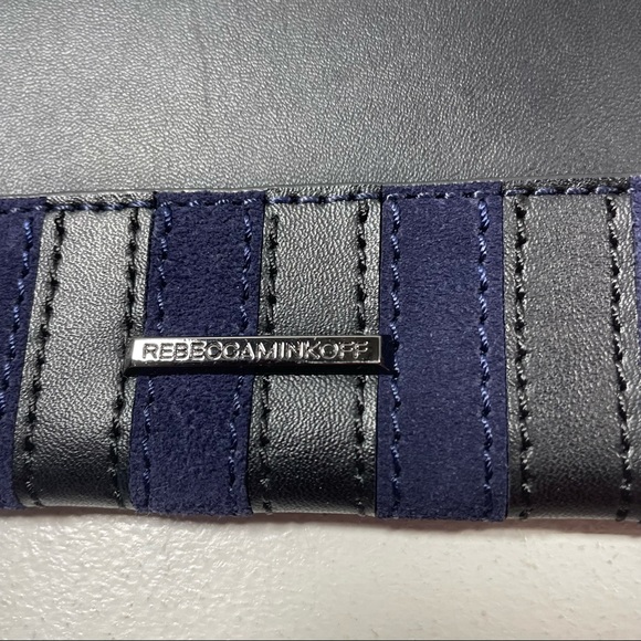 Rebecca Minkoff Navy Stripe Suede and Leather Envelope Clutch - Picture 8 of 11